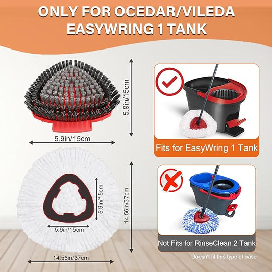 Fatmass Spin Mop Head Replacement for O Cedar EasyWring 1-Tank System, 2 Mop Replace Heads + 1 Upgrade Scrubber Brush, 100% Microfiber Mop Refills Deep Cleaning Machine Washable
