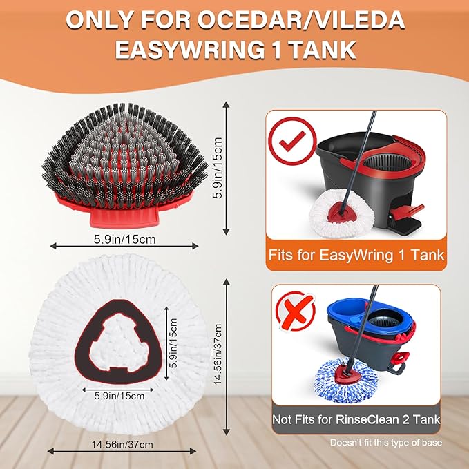 Fatmass 5 Pack Spin Mop Head Replacement for O Cedar EasyWring 1-Tank System,Include 4 Mop Replace Heads + 1 Upgrade Scrubber Brush, 100% Microfiber Mop Refills Deep Cleaning Machine Washable