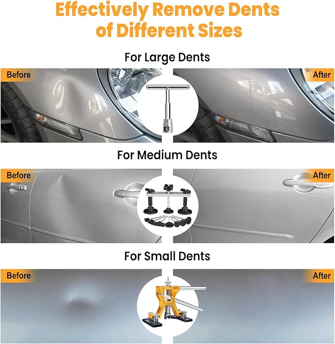 Sigoobal Car Dent Puller Kit, 135pcs Paintless Dent Removal Kit, Car Dent Repair Kit with Golden Lifter, Bridge Puller, Slide Hammer 2 in 1 T-Bar, Dent Puller for Car Refrigerator Door Ding Repair