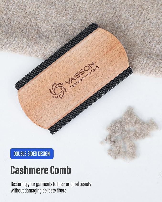 VASSON Large Cashmere Comb, Thick Wood Sweater Comb to Remove Pilling | Ergonomic thick beechwood grip and 20% larger comb for effortless de-pilling