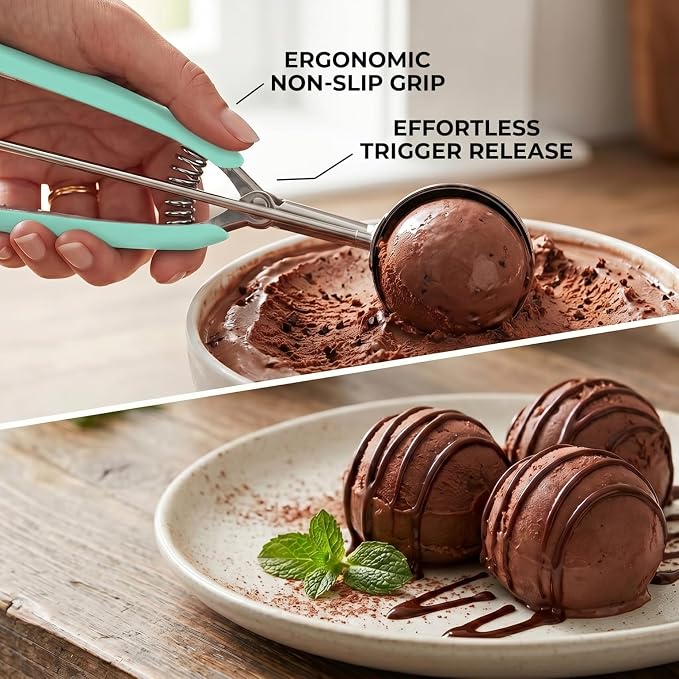 Ice Cream Scoop, 18/8 Stainless Steel Cookie Scoop, Cookie Scoops for Baking, 2Tbsp/30ml/1oz Cookie Dough Scoop, Ice Cream Scooper with Trigger Release, Cookie Scooper for Baking(Mint Green)