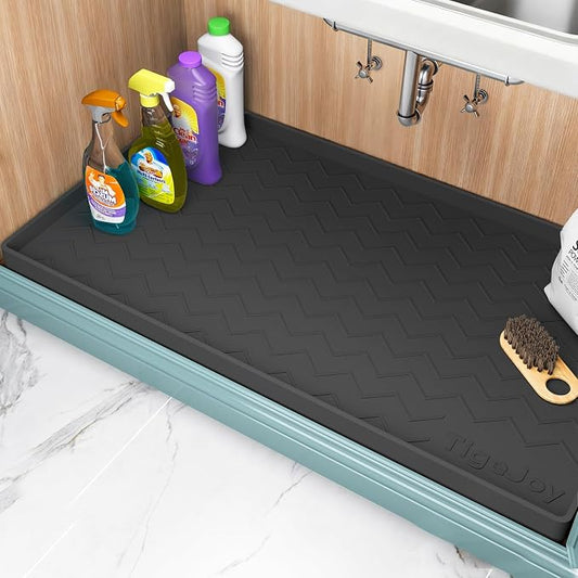 TigeJoy 34" x 22" Under Sink Mats for Kitchen Waterproof, Leak-Proof Silicone Mat Sink Protector and Cabinet Liner, Kitchen Essentials Organizer and Storage, Boot or Shoe Tray, Pet Feeding Mat