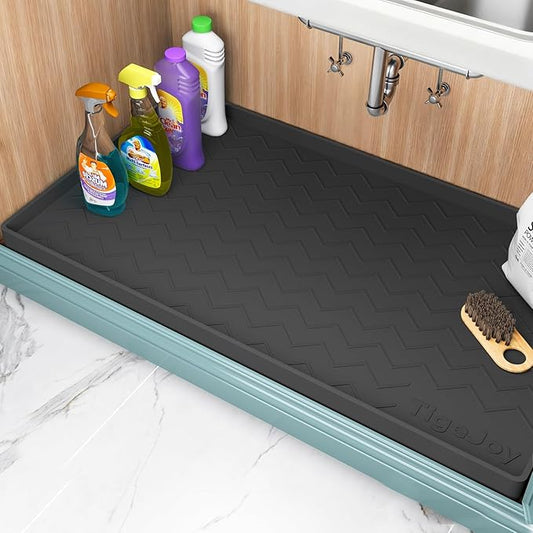 TigeJoy 25" x 19" Under Sink Mats for Kitchen Waterproof, Leak-Proof Silicone Mat Sink Protector and Cabinet Liner, Kitchen Essentials Organizer and Storage, Boot or Shoe Tray, Pet Feeding Mat