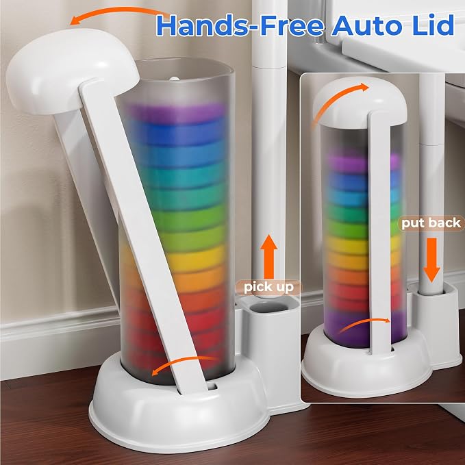 Disposable Toilet Brush and Holder Set - Hands-Free Eject Sponge Toilet Wand with Floor Standing Caddy, Secure-Lock Hangable Toilet Scrubber (2 Toilet Brush + 28 Refills)