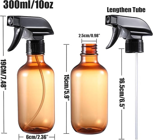 GearTrust Water Spray Bottle for Hair, Small Squirt Bottle Amber & Frosted Clear, 10.1 oz Refillable Empty Mister Spray Bottles with Adjustable Mist/Stream for Hair, Plant, Pet, Cleaning, Cooking