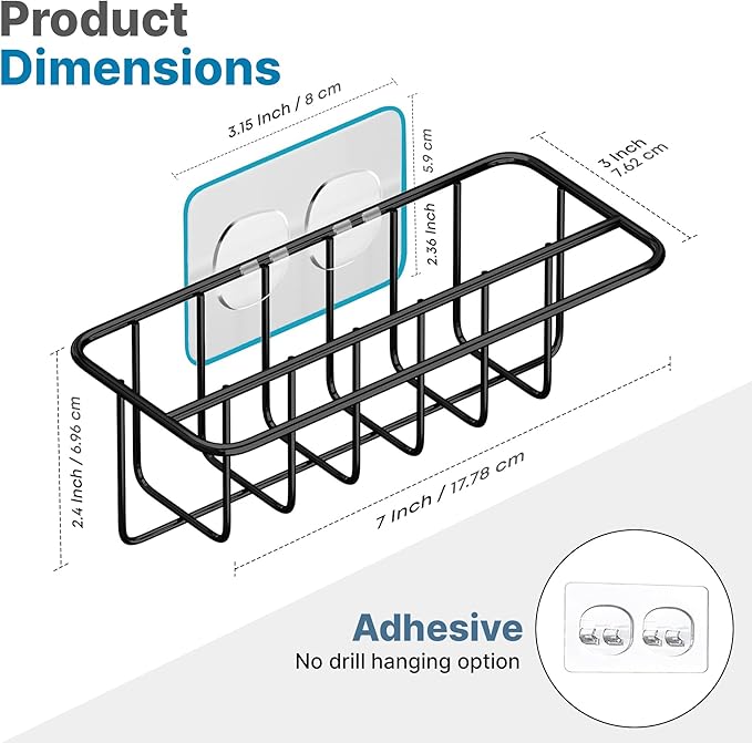 KESOL Adhesive Kitchen Sink Sponge Holder + Dish Cloth Hanger + Soap Holder, 2-in-1 Kitchen Sink Caddy, 304 Stainless Steel Rust Proof, Water Proof, No Drilling (Black)