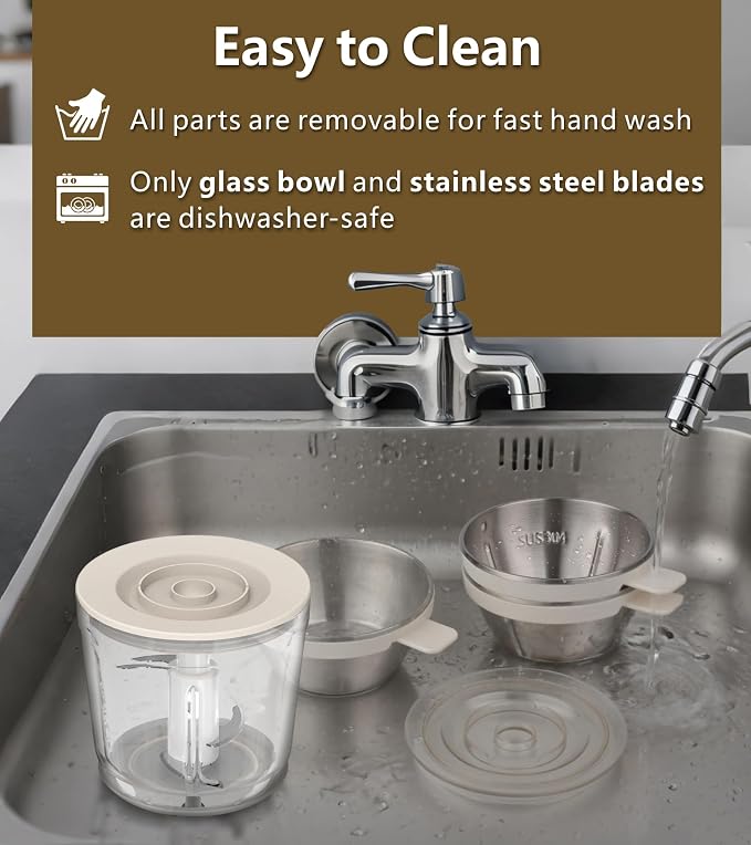 4-in-1 Small Food Processor Cordless Set with 600ml Glass Bowl, 3*240ml Stainless Steel Bowls and 3+4 Blades, USB-C Rechargeable Battery Mini Meat Vegetable Chopper, Electric Kitchen Blender Wireless