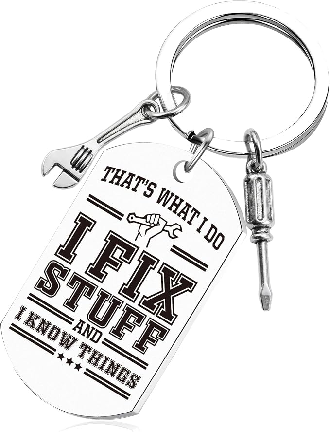 Dad Keychain Gifts for Men - Fix Stuff and I Know Things Keychain, Cool Fathers Day Birthday Christmas Gift Ideas for Dad Husband Grandpa, Gift for Man Mechanic Handyman Engineers