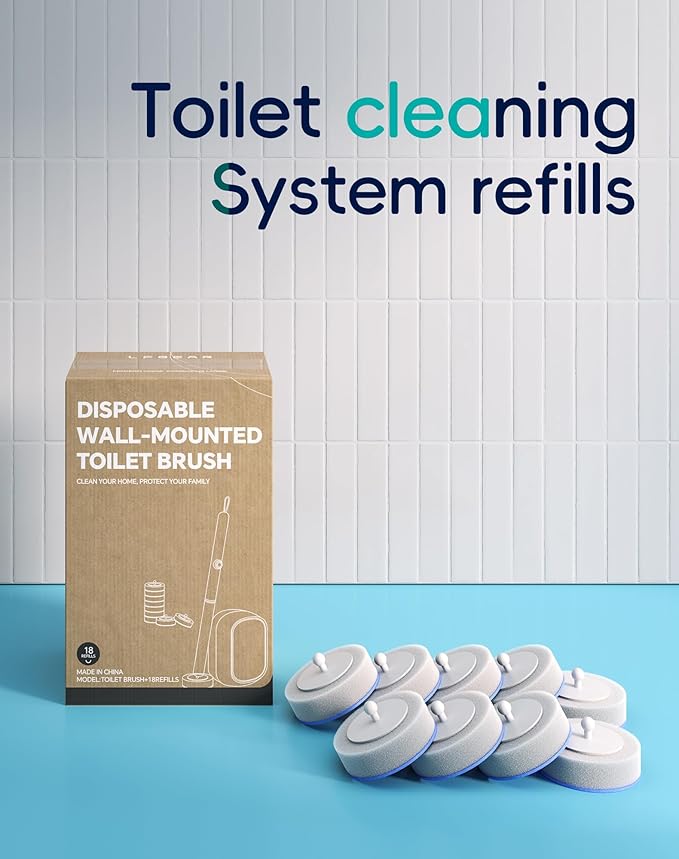 Disposable Toilet Cleaning System - Toilet Wand Kit with 36 High-Performance Refills, Wall Mounted Toilet Brush and Holder for Deep Cleaning Bathroom (Toilet Brush+36 Refills)