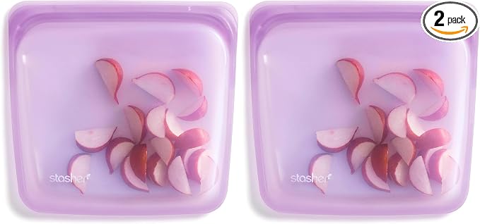 Stasher Premium Silicone Reusable Food Storage Sandwich Bag, Purple, Microwave, Sous Vide, Dishwasher, Oven and Freezer Safe, BPA Free, Leak-free, Eco-friendly, 28 Oz (Pack of 2)
