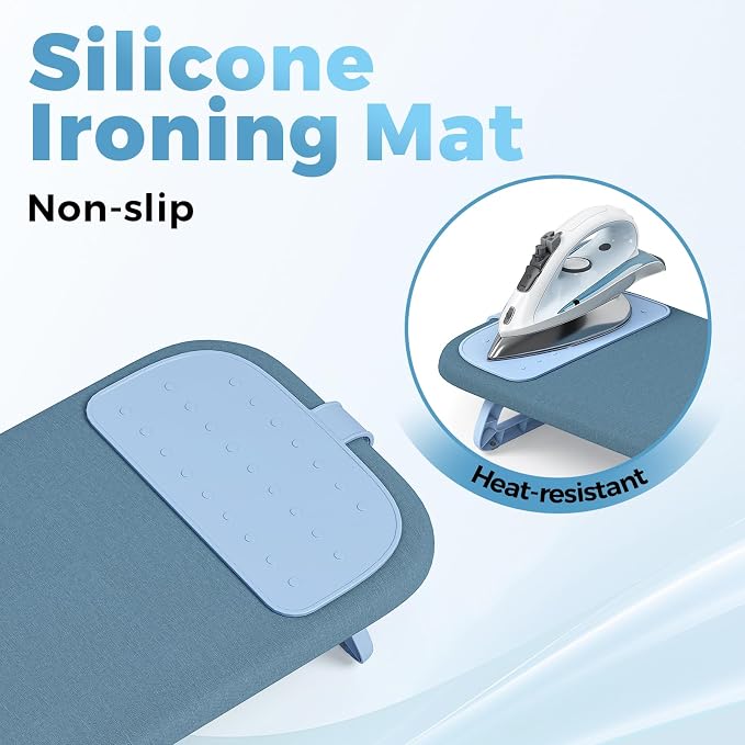 KINGBOARD Small Ironing Board with Iron Holder,Space Saving 12x32 Blue | Tabletop Ironing Board with Heat Resistant Cover, Foldable Mini Iron Board with Non-Slip Feet, Easy Storage for Travel & Dorm