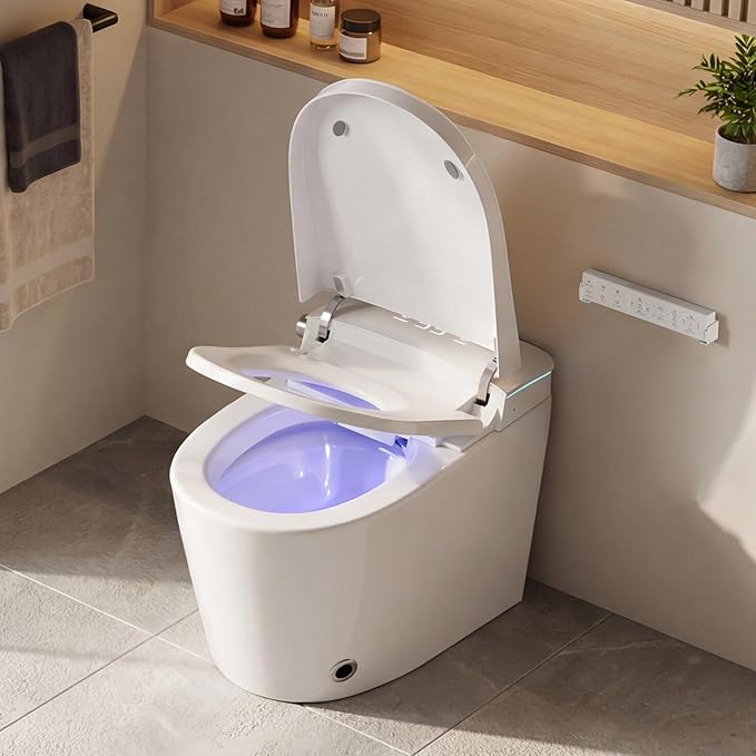 Smart Toilet with Bidet Built In - Dual Auto Flush 1.1/1.6GPF, 1000 Gram MaP, Bidet Toilet with Foam Shield, UV-C Light, Blackout Flush, One Piece Toilet with Heated Seat, Night Light, Auto Open/Close