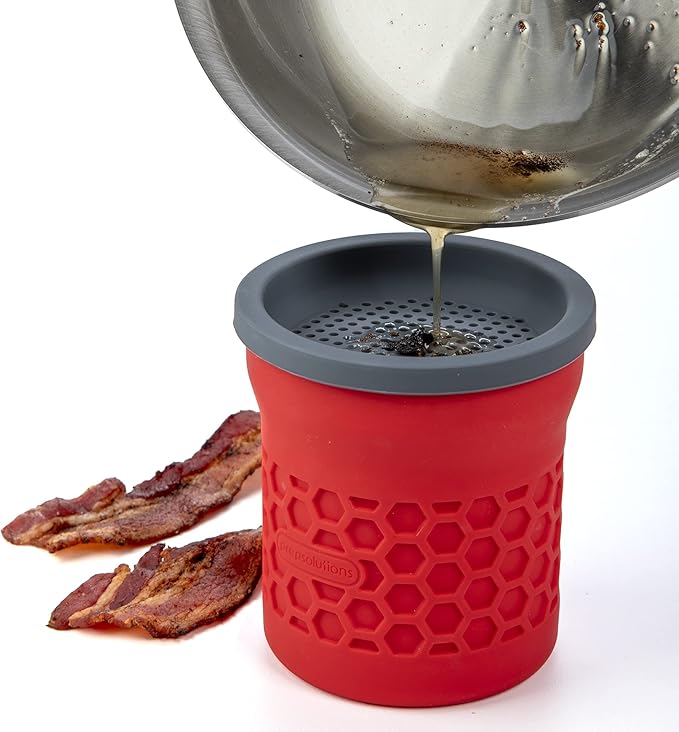 Prep Solutions Heat-Resistant Silicone Grease Strainer & Keeper - 2 Cup Capacity, Red