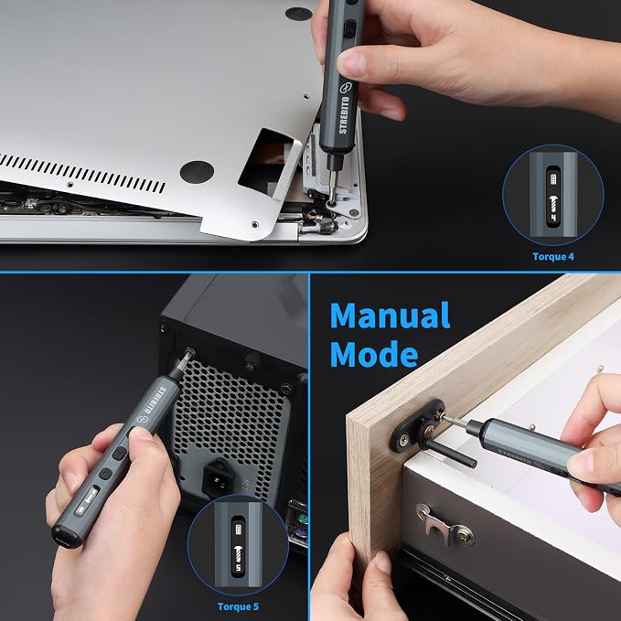 STREBITO Mini Electric Screwdriver, 70 in 1 Small electric screwdriver Set | 5 Upgraded Torque & Indicator, 64 S2 Preicison Bits, 4 LED Lights, Mini Power Screwdriver Repair Tool Kit for PC Electronic