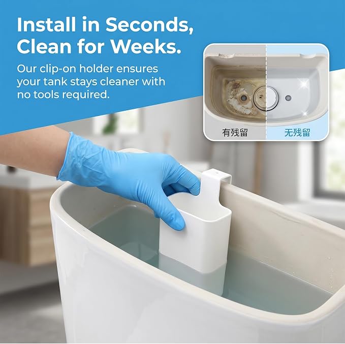 1pcs-Piece Toilet Tablet Holder with Cleaning Gloves, Toilet Tank Caddy for Cleaning Discs, Heavy Duty PP & ABS Cleaner Bracket, Bathroom Organization Set