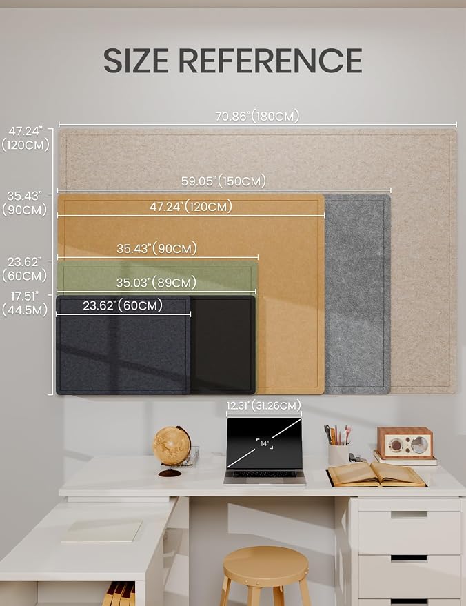 Fluxynara 35" x 17.1" Bulletin Board, Carbon Blue | Cork Board Alternative with 12 Removable Adhesive Tabs, Foldable Felt Pin Board for Home, Office, Classroom & Dorm