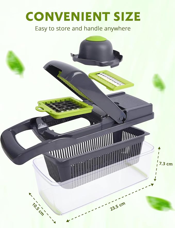 ADOV Mandoline Slicer for Kitchen, Vegetable Chopper with Container, 14 in 1 Multifunctional Food Chopper, 7 Blade Onion Cucumber Slicer Vegetable Cutter for Salad, Potato Essential Kitchen Gadgets
