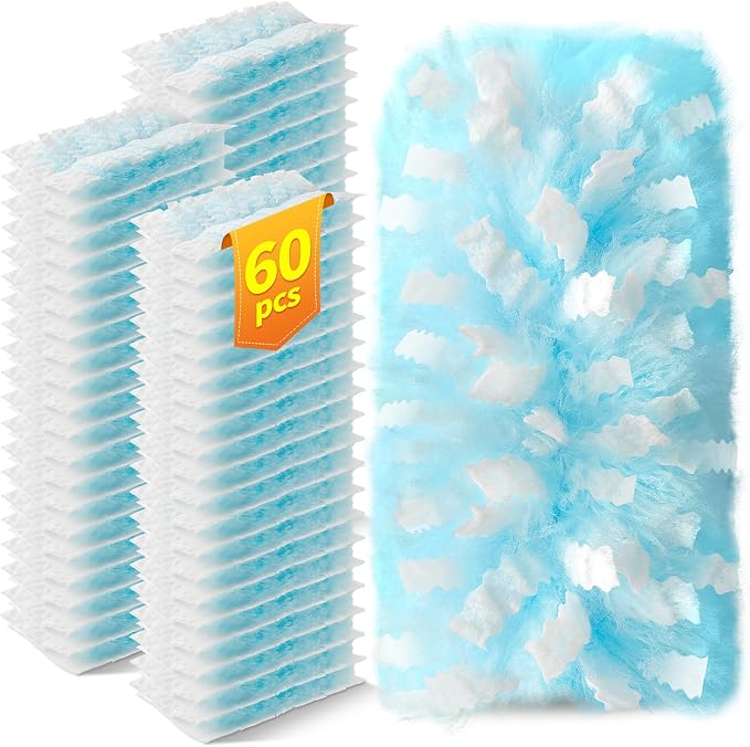 60 Count Duster Refills Compatible with Swiffer Duster, 180° Disposable Multi-Surface Microfiber Cleaning Dusters, Unscented