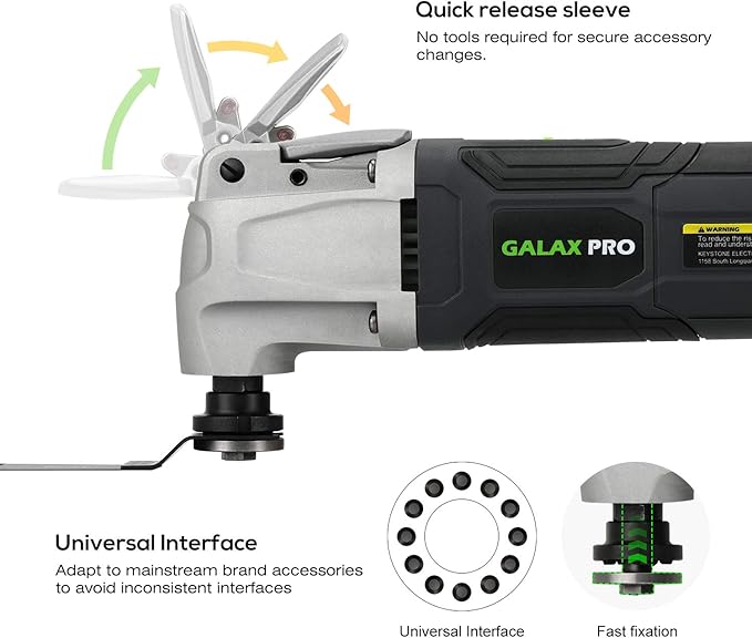 GALAX PRO 2.4Amp 6 Variable Speed Oscillating Multi-Tool Kit with Quick-Lock accessory change, Oscillating Angle:3°, 28pcs Accessories and Carry Bag | 21000 OPM Oscillating Power Tools for Hardwood, PVC pipes, Soft Metal Nails, 6 Variable Speed, 3° str...