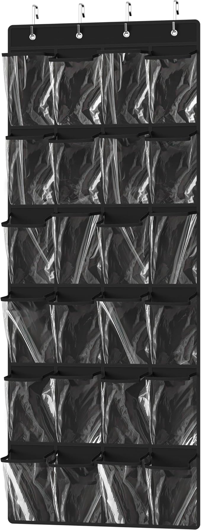 Simple Houseware 24 Pockets Large Clear Over the Door Shoe Organizer, Black | 56" x 22.5", 4 Durable Metal Hooks, 5" x 9" Pocket Size, Multipurpose