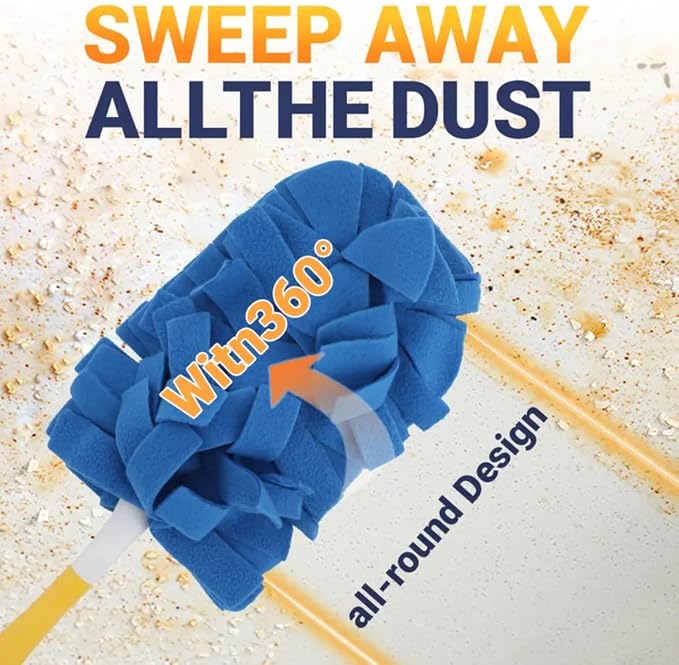 Reusable Duster Refill Compatible with Swiffer - 5 Pack 360° Electrostatic Duster Refills with Handle - Heavy Duty Dusters Refills for Dust, Hair, Furniture, Blinds & Ceiling Fans