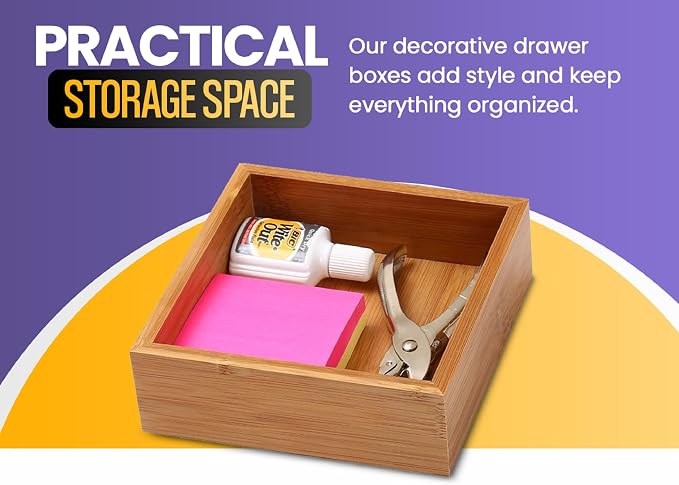 YBM Home Bamboo Drawer Organizer Storage Box for Kitchen Drawer, Junk Drawer, Office, Bedroom, Children Room, Craft, Sewing, and Bathroom, 6 Pack 3x6x2 inch