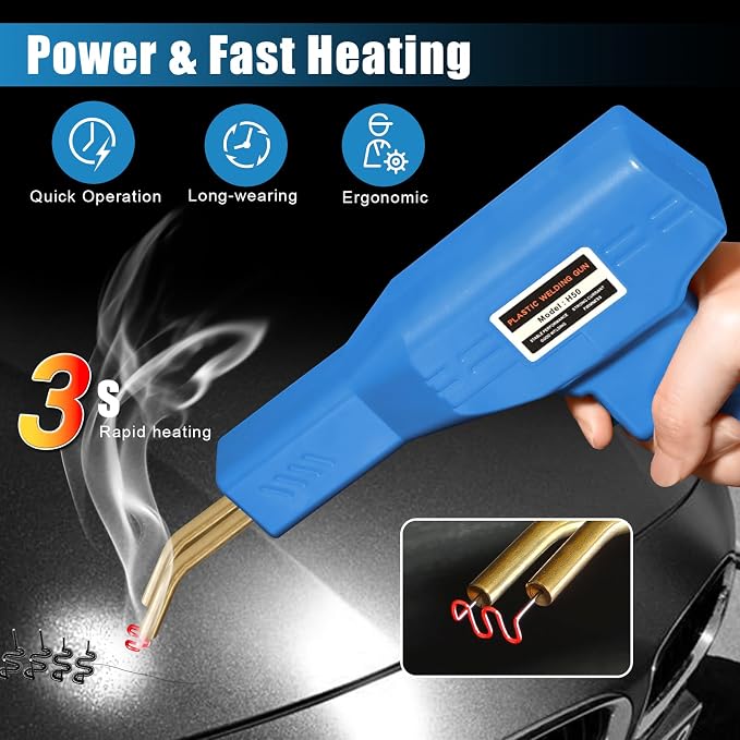 ATOLS Upgraded Plastic Welder, 1000PCS Staples, Pure Copper Transformer, Rapid Heating, Plastic Welding Kit, Hot Stapler Kit, Plastic Welder Gun Kit, Car Bumper Repair Kit, Plastic Repair Kit(Blue)