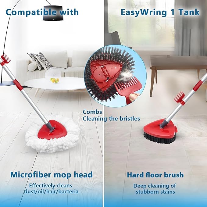 Spin Mop Replace Head Compatible with Ocedar EasyWring 1 Tank, Upgraded Scrub Brush Mop Replacement Head, 2 Microfiber Mop Refills, 1 Mop Handle, 1 Mop Base and 1 Mop Base Cleaning Brush Combo Set
