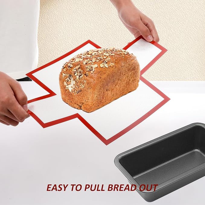 2pcs Reusable Loaf Pan Liners for Baking Bread 9x5" 9.5x5" or 1.5lb Loaf Pans，Silicone Bread Mat，Non-Stick, Easy to Clean (Economy)