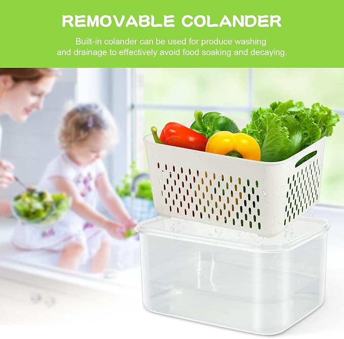 TBMax 12 Pieces Fruit Storage Containers for Fridge Organizers and Storage, 6 Pack Large Produce Saver with Airtight Lid & Colander for Berry Lettuce Salad Vegetable Storage, Refrigerator Organizer