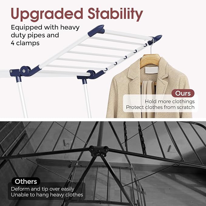 APEXCHASER Clothes Drying Rack, Large Capacity Drying Rack, 69" L, White | No Assembly, 69" X 22.4" X 40", 37lbs Hold, Foldable Drying Rack Clothing, Sturdy Metal Frame, Laundry, Indoor & Outdoor Use
