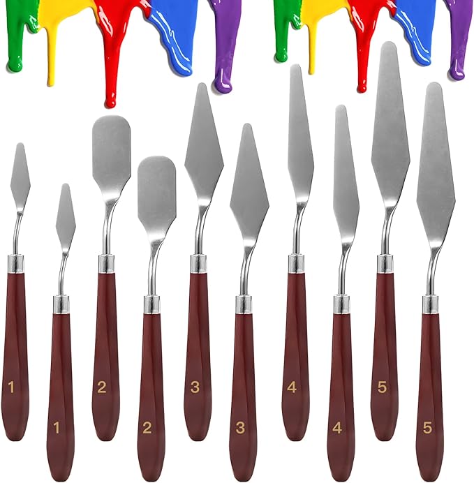10PCS Palette Knife, Stainless Steel Painting Knife Set, Flexible Spatula Pallet Knife, Metal Artist Knives, Oil Painting Accessories Color Mixing Scraper for Oil, Canvas, Acrylic Painting By CUALORK