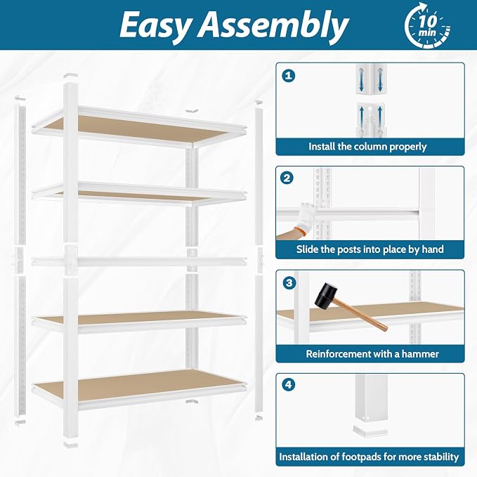 PrimeZone 2 Packs 36" W x 16" D x 72" H Closet Storage Shelves - 5 Tier White Metal Connector Shelving, Adjustable Heavy Duty Garage Shelves, Utility Rack Organizer Shelf for Kitchen Pantry Garage
