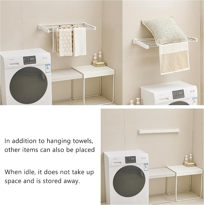 JOOM Wall Mounted Clothes Drying Rack, 27.5 Inch Foldable Rack, White | 5 Aluminum Rods, 60 lb Capacity Collapsible Wall Mount Laundry Drying Rack for Laundry Room, Bathroom, Balcony