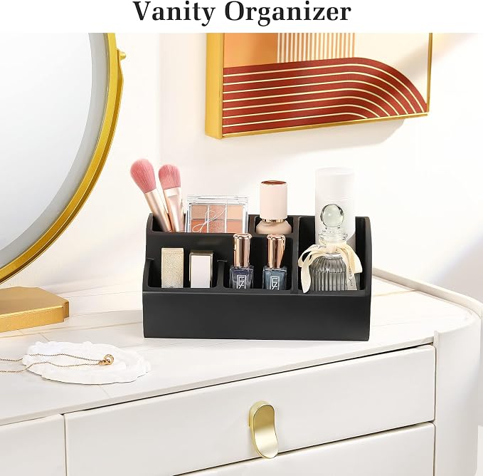 Luxspire Bathroom Counter Organizer, 5 Slots, Matte Black | Toothbrush Holder for Bathroom, Marble Bathroom Accessories for Toothbrush Toothpaste