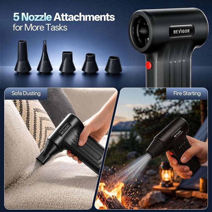Compressed Air Duster - 8400 mAh Rechargeable Cordless Air Duster | 30 Min Lasting Turbo Fan, 110K RPM Brushless Motor, Rechargeable Dust Blower with 4-Speed, for PC Computer Keyboard, HF99