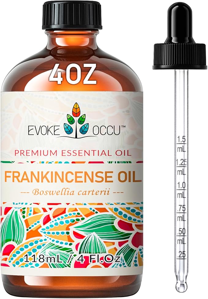EVOKE OCCU Frankincense Essential Oil for Skin Care, Massage & Relaxation | Calming Fragrance Oil for Aromatherapy & DIY Projects, Blend With Facial Cream for Smoother Skin – 118mL / 4 fl oz