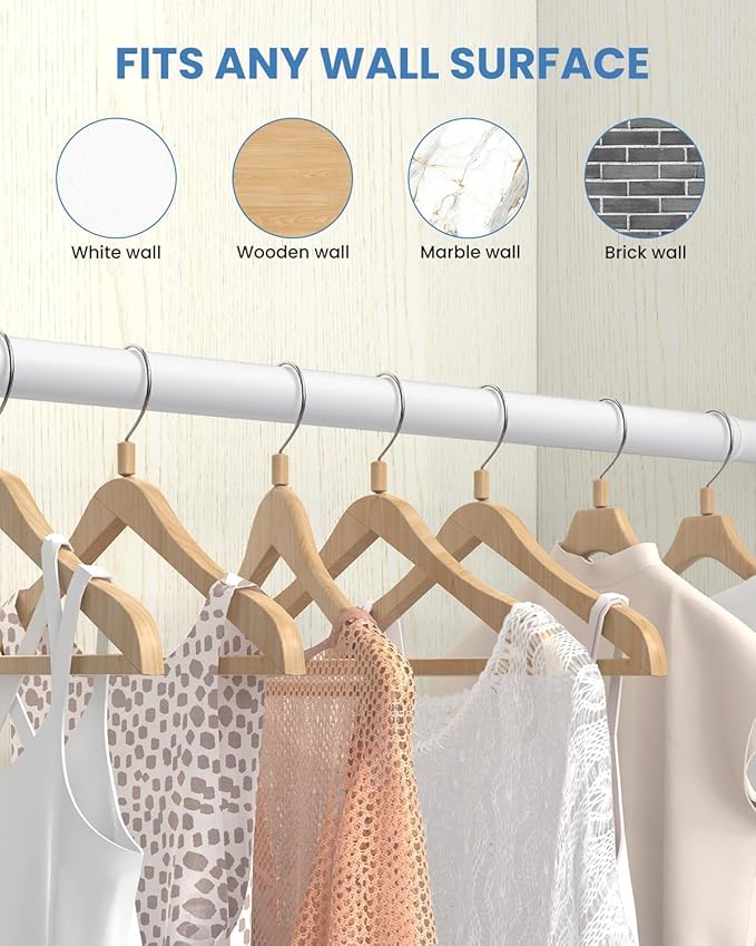 Supforce 3 PACK Closet Rods for Hanging Clothes, 17 to 39 Inches Stepless Adjustable Metal Closet Rod, 1.3 Inches Heavy Duty Clothes Hanging Rod for Closet Wardrobes Laundry RV, White