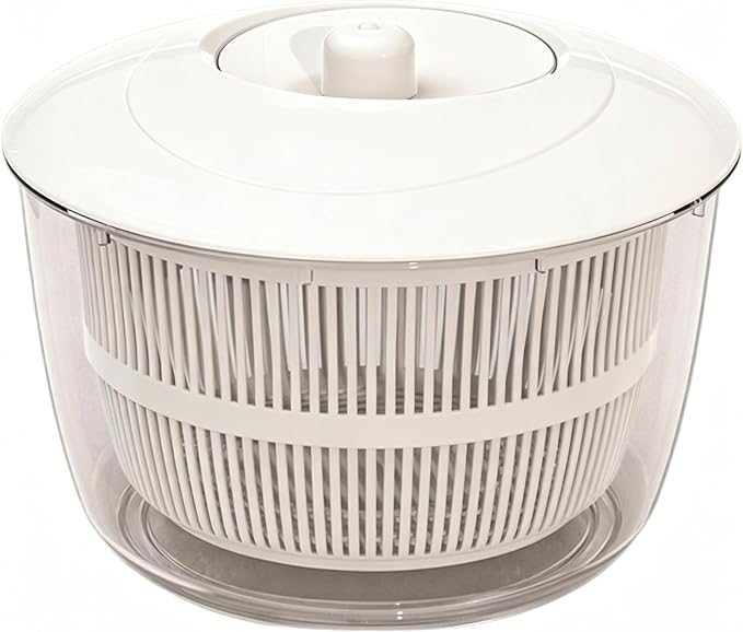 Manual Salad Spinner 5L Large, Rotary Handle Lettuce Spinner for Washing and Drying Salad Greens, Vegetable Washer and Fruit Dryer, 3-in-1 Colander & Serving Bowl | hand crank manual herb spinner salad tosser drainer bpa free kitchen gadgets healthy co...