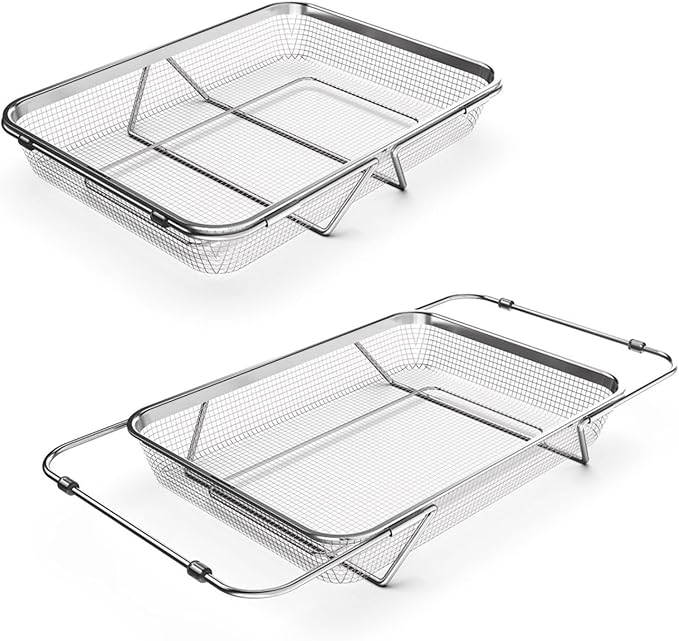 WAGENSTEIGER Extendable Dish Rack with Feet, Vegetable Colander Basket, Stainless Steel Dish or Silverware Drying Rack, Ultimate Kitchen Organizer Over the Sink (14.76 x 10.63 x 3.15 Inches)
