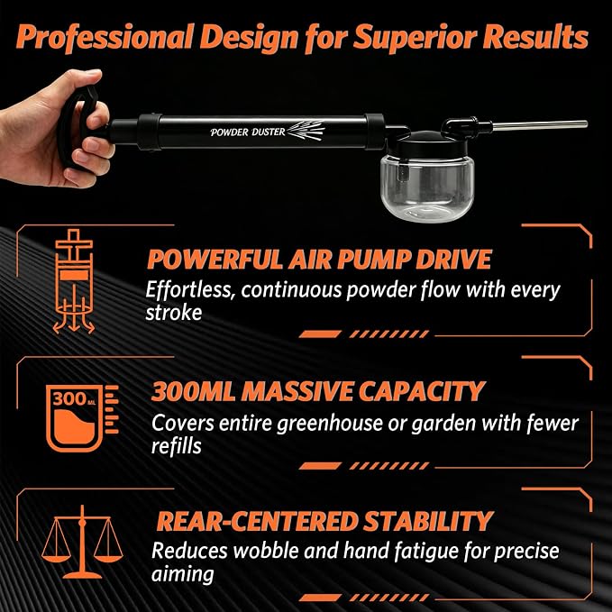 Diatomaceous Earth Powder Duster, 4 FT Adjustable Length Pump Applicator with Adjustable Powder Flow, Portable Dispenser & Sprayer for DE Dust Application