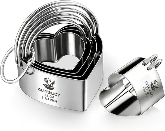 Heart Cookie Cutters, 5 Piece Biscuit Cutters with Handle, Stainless Steel Heart Shaped Cookie Cutter for Sandwiches, Cookie, Biscuit