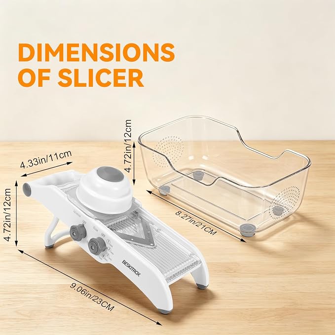 5-Speed Adjustable Mandoline Slicer Manual Veggie Cutter with Safety Guard | 5 slicing thickness options, safe guard avoids cuts, compact slicer for fruit & vegetable home cooking prep