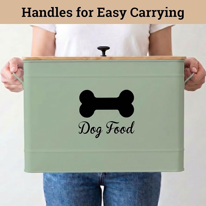 Dog Food Container Airtight Bamboo Lid 15-20 lb Sturdy Metal Handle 70 Cups | Pet Jar For Dogs up to 100lbs, Airtight Bamboo Lid, Sturdy Comfortable Metal Handle, Powder Coated Iron, Kibble Storage Bin