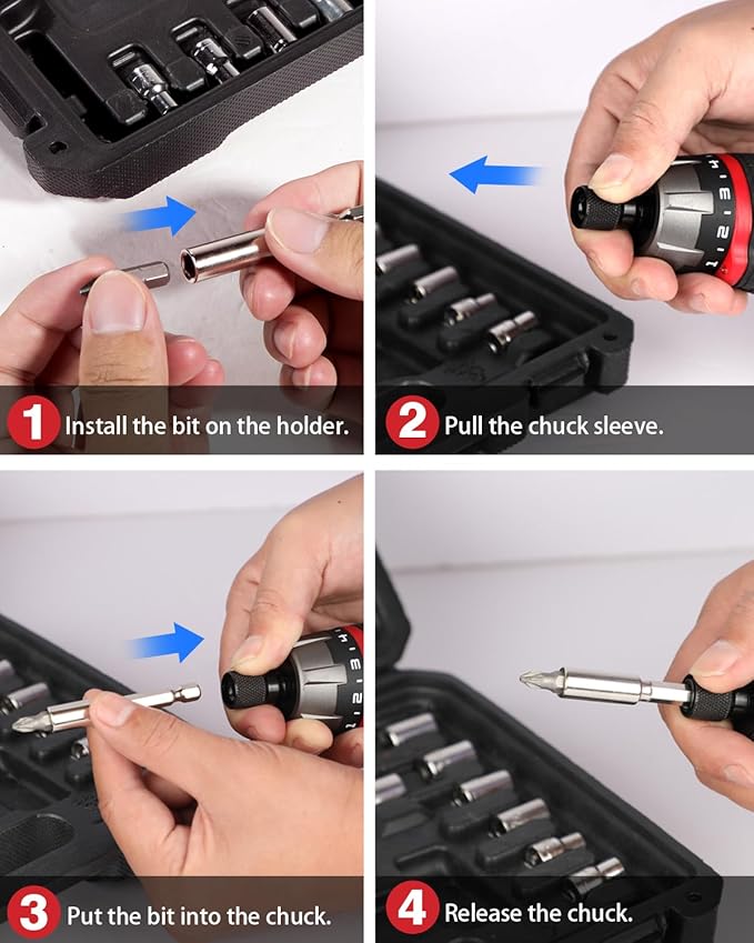 AVID POWER 4V Electric Cordless Screwdriver Set 5.65Nm 44 Bits with Case | 5.65Nm, 5+1 Torque Settings, 2-Position Handle, 44 Accessories, LED Light, for Precision Assembly & Furniture Installation