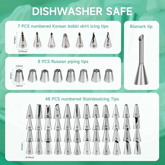 Cake Decorating Kit,137pcs Cake Decorating Supplies with Cake Turntable for Decorating,Pastry Piping Bag,Russian Piping Tips Baking Tools, Cake Baking Supplies for Beginners(Green)