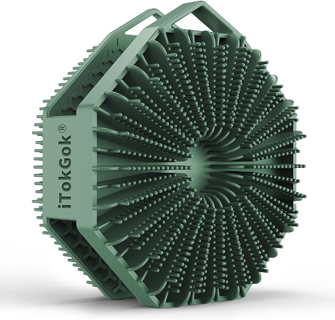 iTokGok® Premium 2-in-1 Silver-Infused Silicone Body Scrubber for Men, Double-Sided Design Body Brush Silicone Body Scrubber Exfoliating Body Brushes for All Skin, Lathers Well - Midnight Green