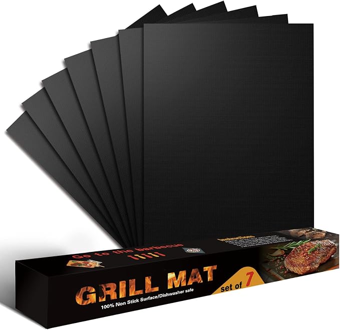 BBQ Grill Mats for Outdoor Grill, 7 PACK Heavy Duty Non-stick Reusable Teflon Oven Liners for Bottom of Oven for Electric, Gas, Toaster Ovens, Grills,Kitchen, 15.75'' x 13''
