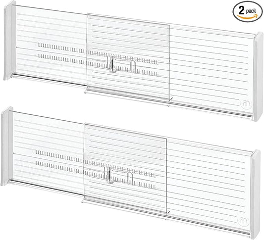 iDesign Plastic Adjustable Drawer Dividers, Clear, Set of 2 | Kitchen, Dresser, Desk Drawers