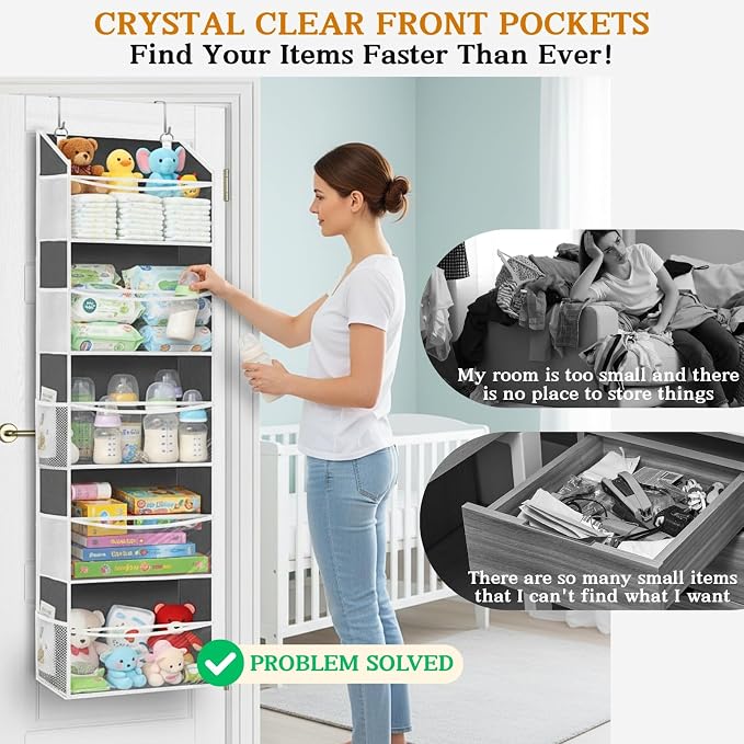 Ofiray-home 5Tiers Over Door Organizer, Weekly Clothes Organizer for Kids | 5 clear PVC front pockets, 10 mesh side pockets, weekly outfit planner, for kids, dorm, entryway, RV, 50 lbs capacity